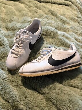 Nike White and Black Classic Cortez Sneakers